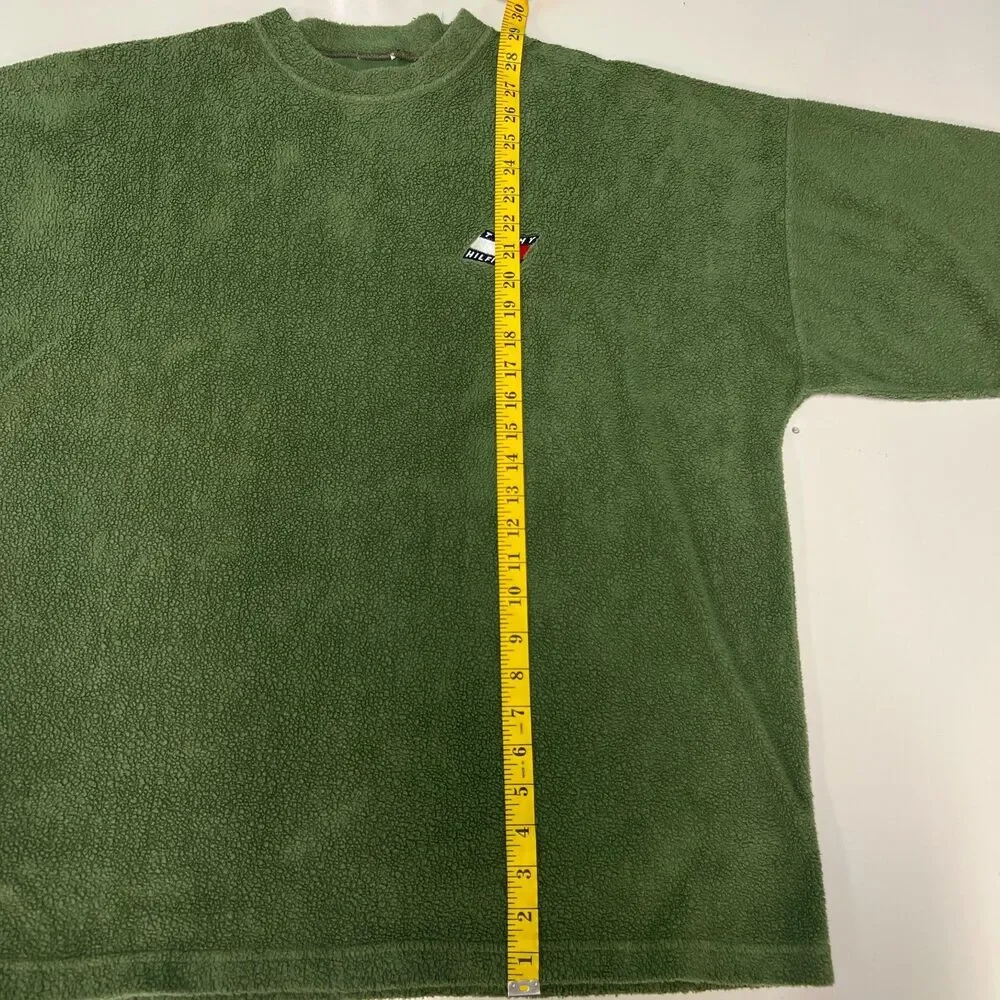 Vintage Tommy Hilfiger Fleece Sweater Mens XL Green Embroidered Flag Logo 90s